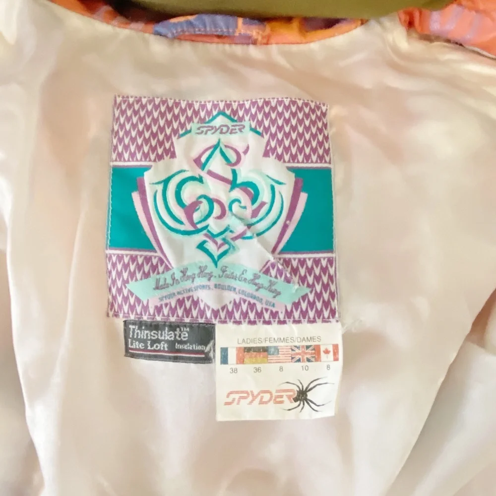 Spyder | Womens Pink and Blue Vintage Print Ski Jacket | Size: 8 - Picture 4 of 13